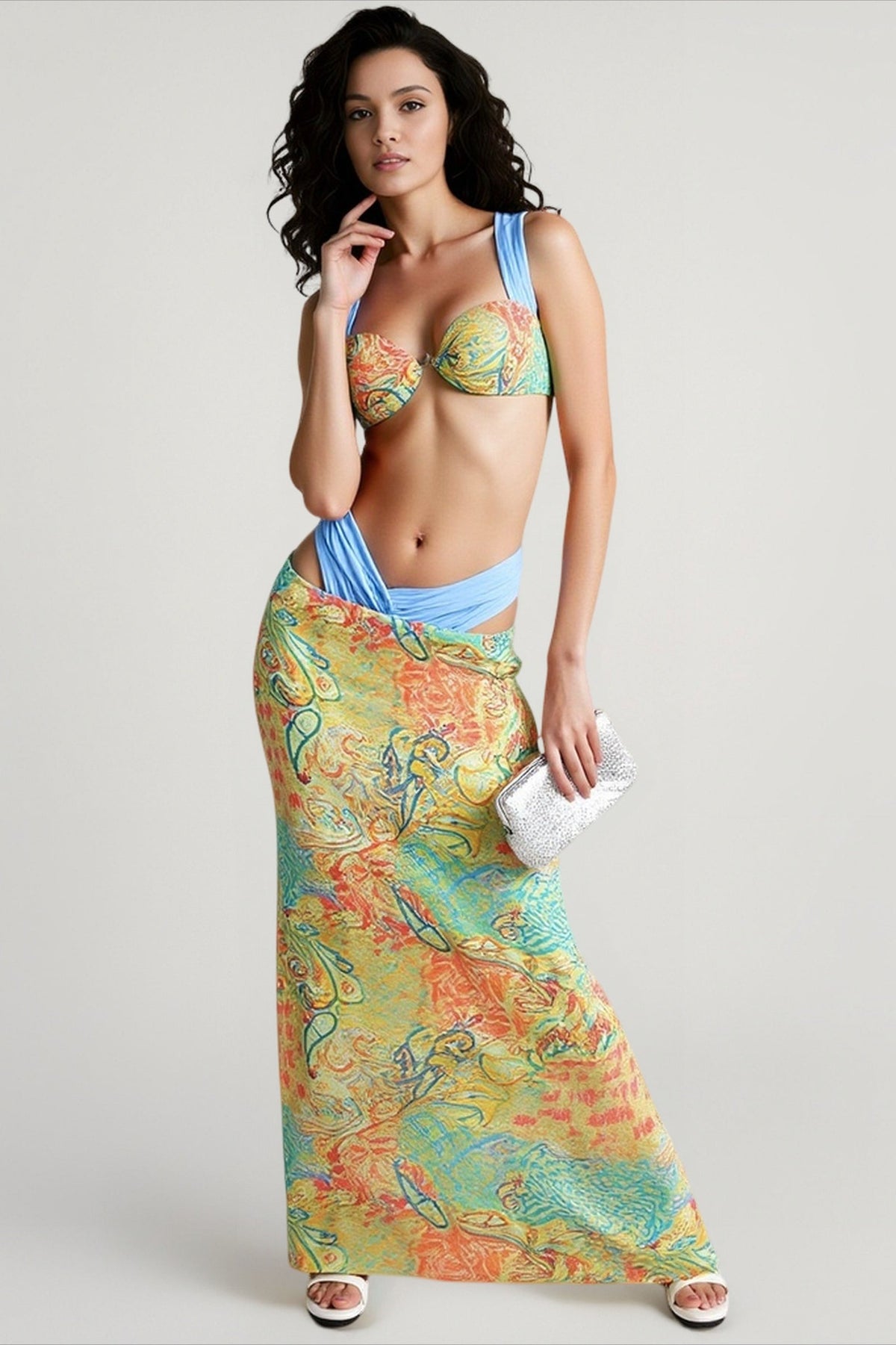 Contrast Print Tie Top Vacation Set