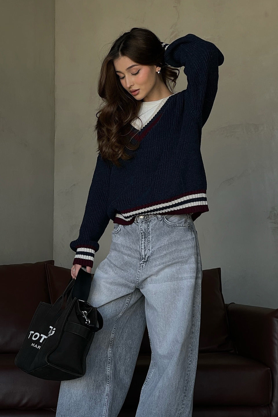 PrincessAce V Neck Striped Long Sleeve Sweater in Chic Style