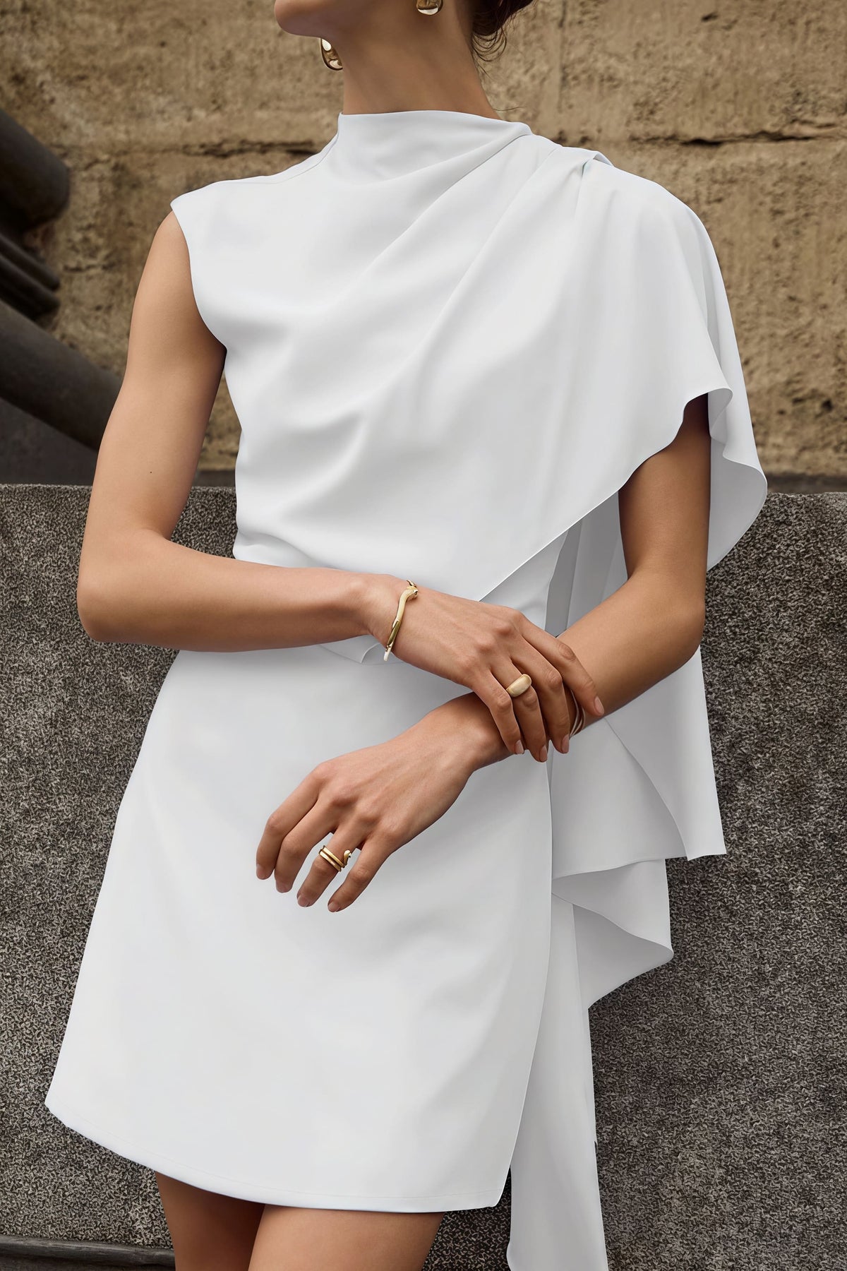 High Neck Sleeveless Draped Mini Dress 3