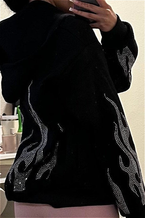 Rhinestone Flame Zip Hoodie 4