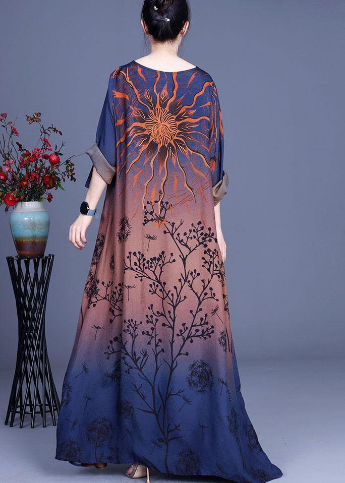 Sunburst Botanical Print Scoop Neck Three Quarter Maxi Dress - View 3