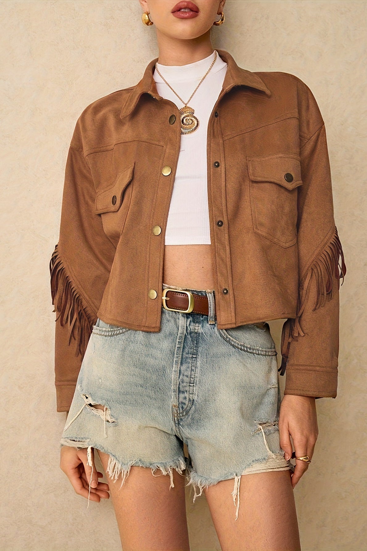 Fringe Trim Drop Shoulder Casual Jacket 2