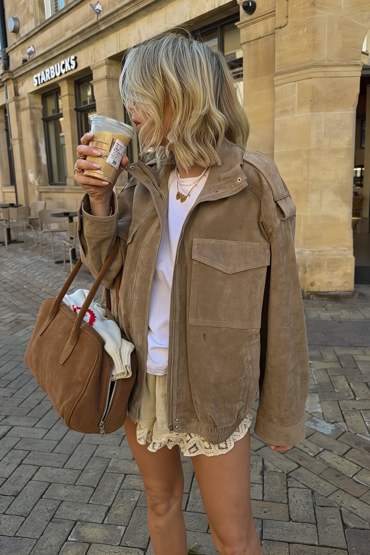 Suede Look Stand Collar Utility Bomber Jacket 5