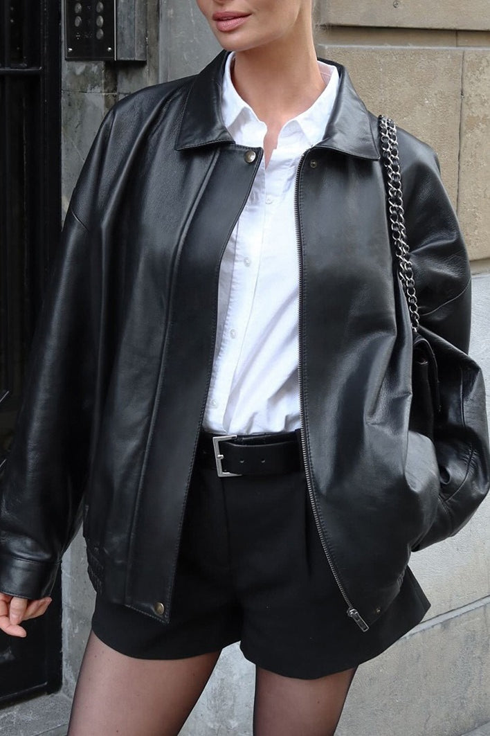 Retro Black Leather Moto Jacket 5