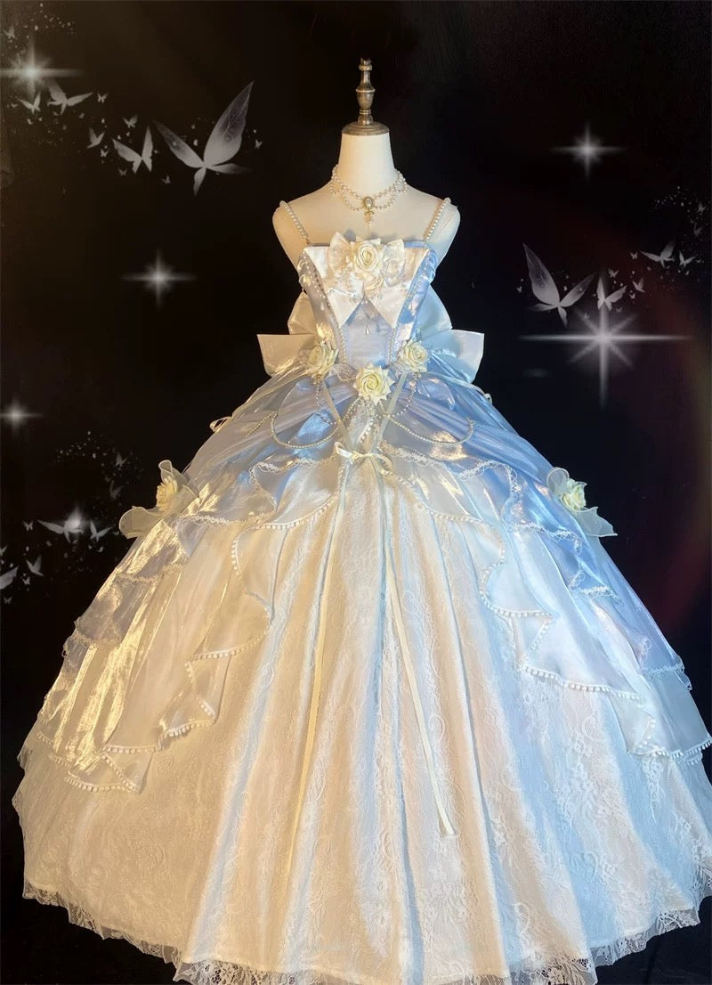 Pretty Ball Gown Sweetheart Satin Short Sleeves Long Evening Gown Prom Dresses SD1433