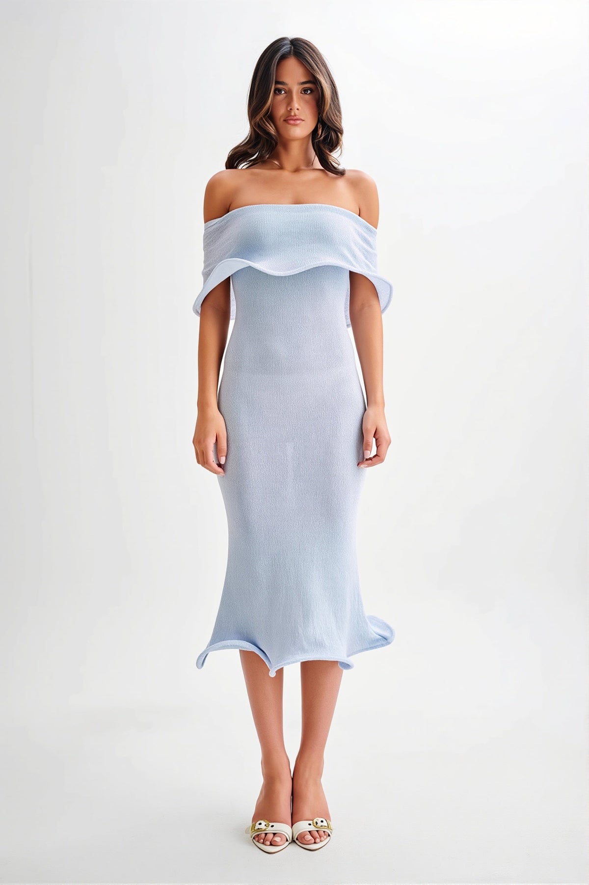 Off Shoulder Foldover Knit Bodycon Midi Dress