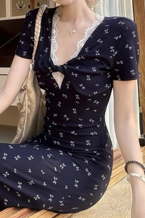 Ditsy Floral Print Sweetheart Puff Sleeve A-Line Maxi Dress 6