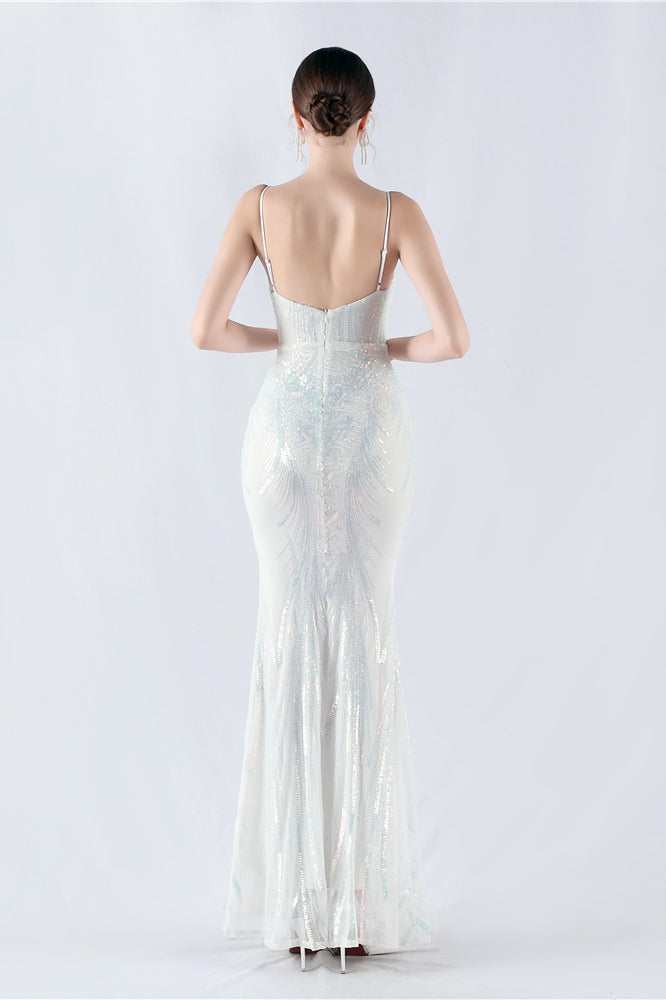 Sequin Spaghetti Strap Sweetheart Mermaid Formal Gown - View 8
