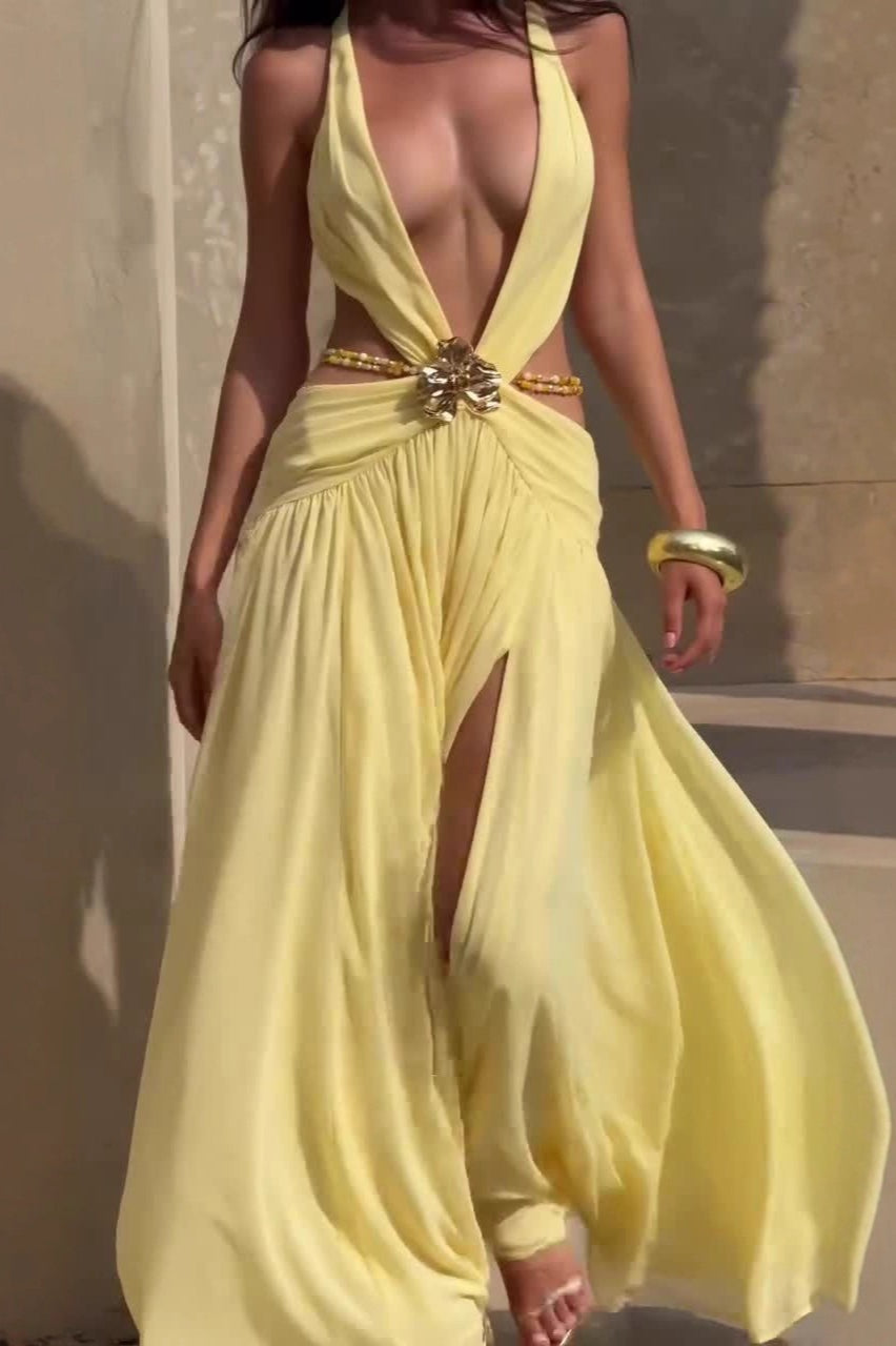 Halter Backless Split Sexy Maxi Boho Dress - Fashionpara