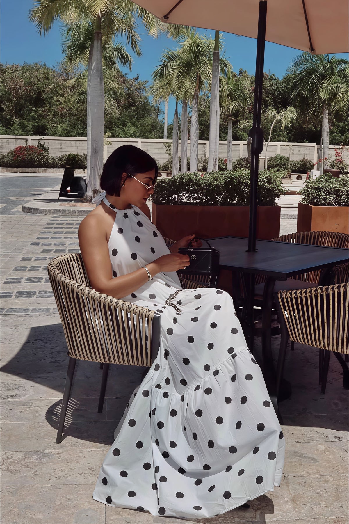 Polka Dot Halter Neck Open Back Tiered Maxi Dress 2