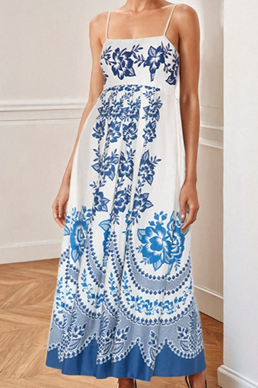 Chic Floral Print High-Waist Maxi Dress