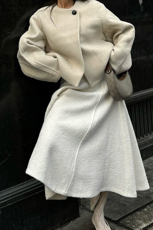 Winter Wool Round Neck Cropped Coat - Fashionpara