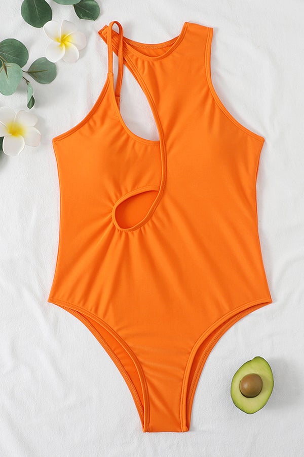 Solid Color Hollowed Out Troops Called One-piece Swimsuit - Fashionpara