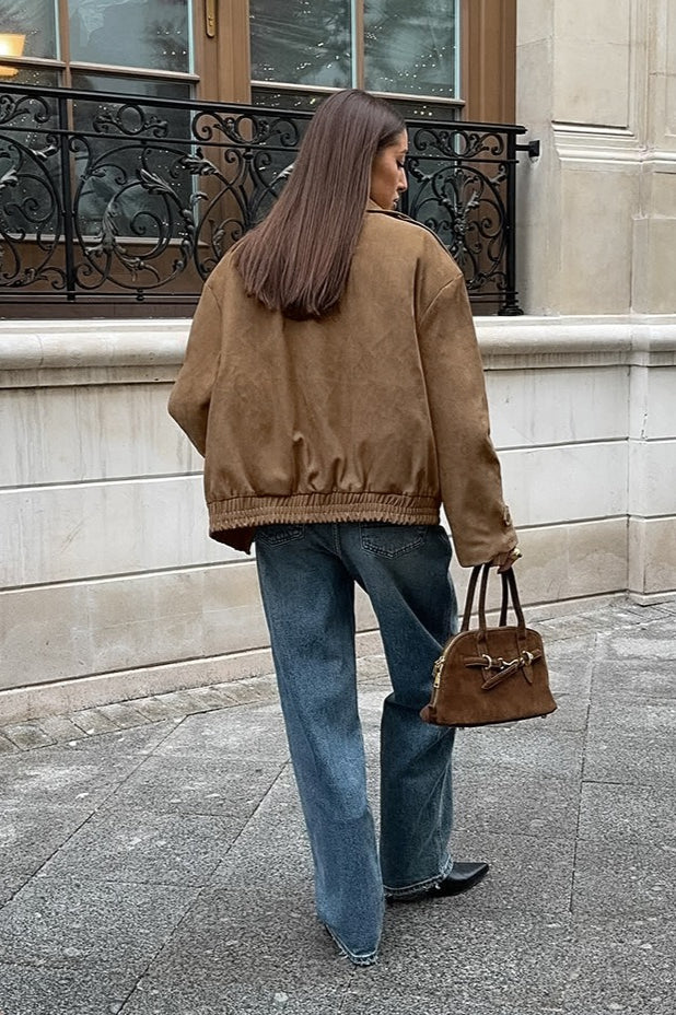 Vintage Khaki Suede Collar Jacket
