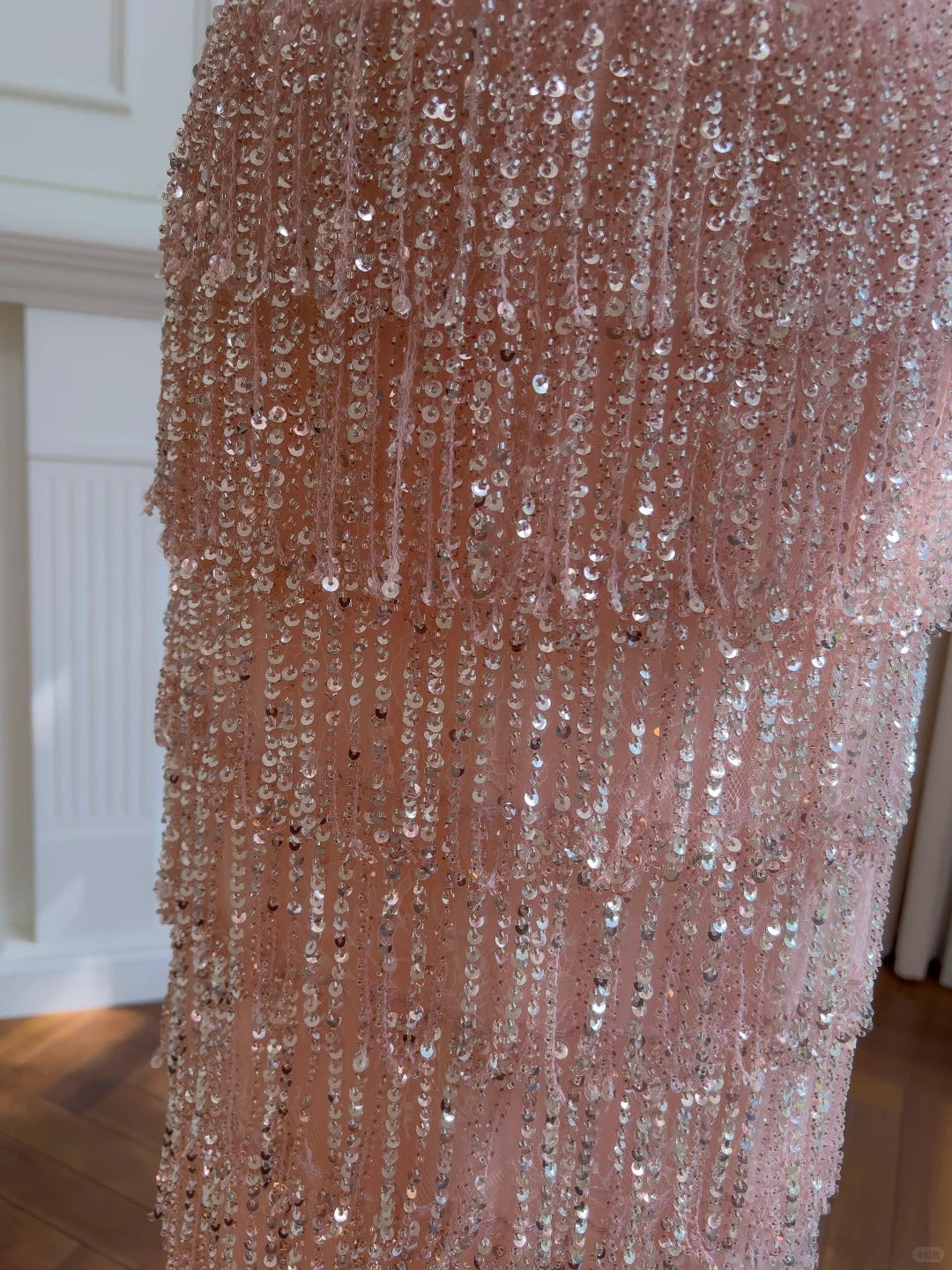 Gorgeous Pink Slim Square Neck 3D Flower Sequin Tassel Long Prom Dress Evening Dress P4054