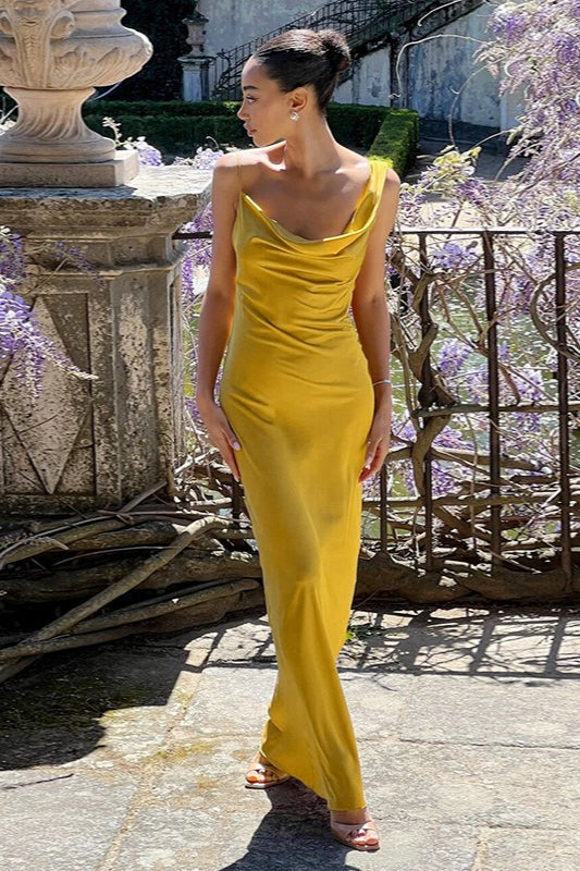 Satin Cowl Neck Spaghetti Strap Bias Slip Gown 4