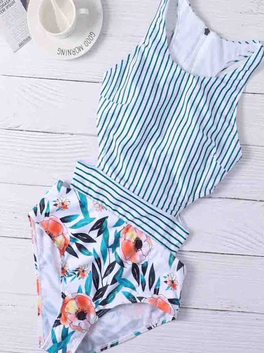 Hollow-out Design Patchwork One-piece Swimsuit - Fashionpara