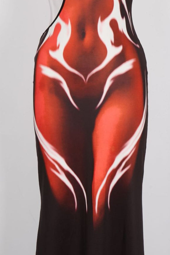 Cross Strap Hollow Print Bodycon Maxi Dress