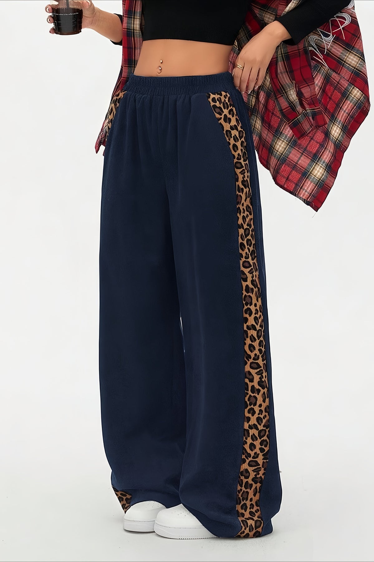 Leopard Side Stripe Wide Leg Pants
