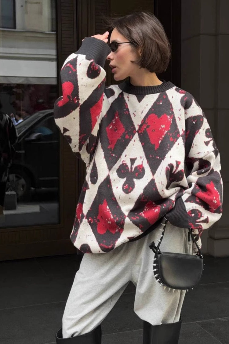 Colorblock Argyle Knit Sweater