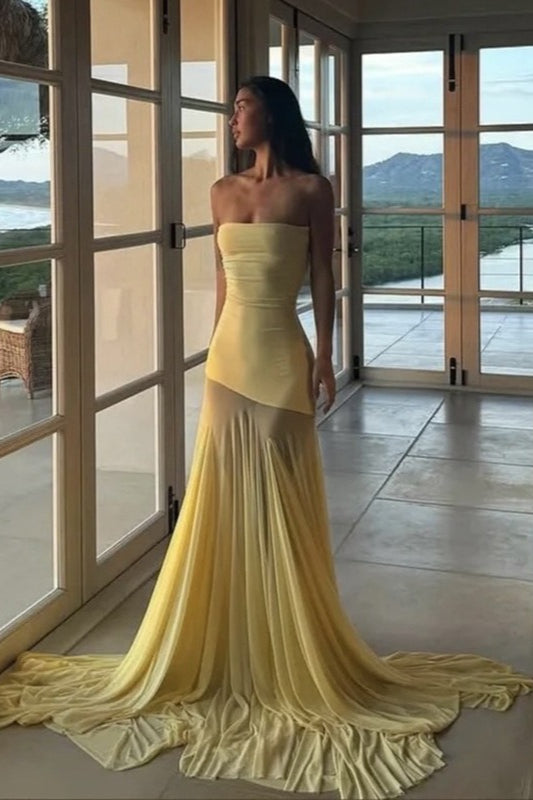 Solid Color Slim Fit High Waist Off-Shoulder Bandeau Maxi Dress