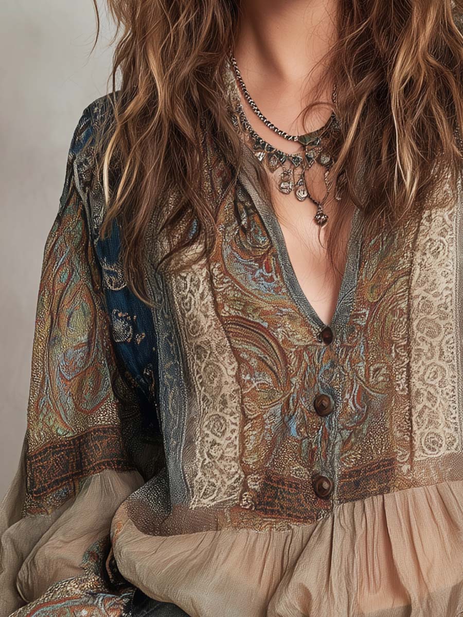 Vintage Boho Paisley Sheer Blouse - Fashionpara