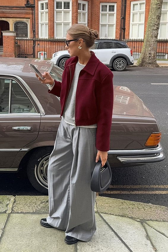 Short Burgundy Wool Blazer Jacket
