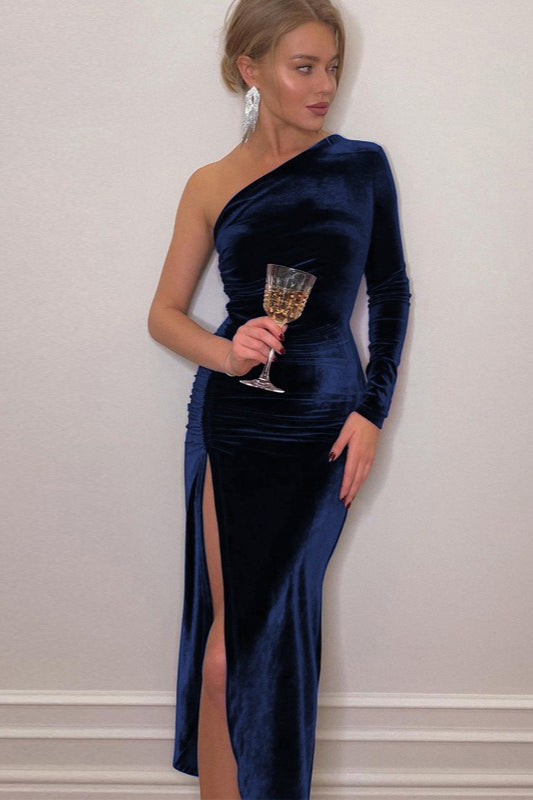 Velvet Ruched Slit Chic Cocktail Dress - View 3