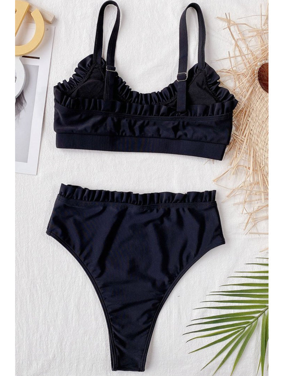 High-waisted Fold Design Purple Bikini Set(2 Colors) - Fashionpara