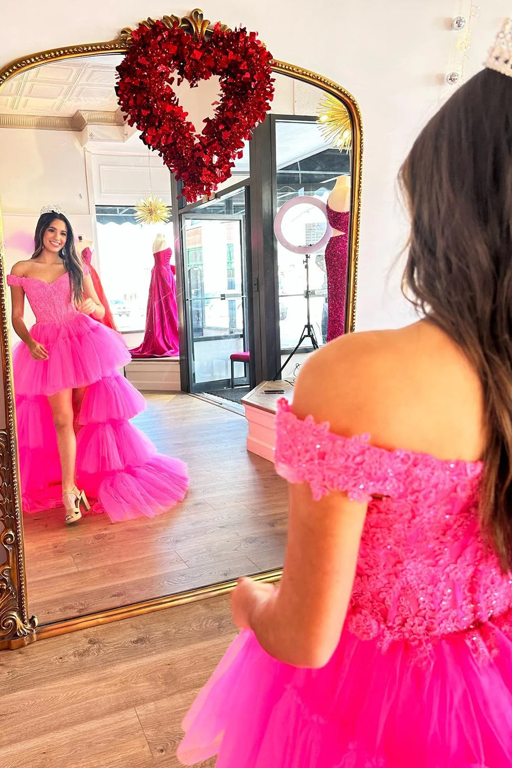 Trendy High Low Off the Shoulder Blue Corset Prom Dress with Appliques