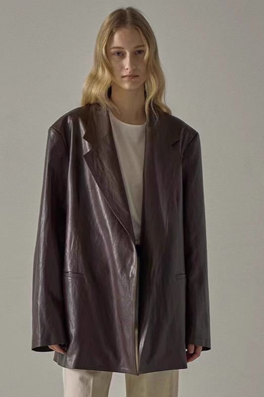 Chic Oversized PU Blazer Coat for Effortless Style