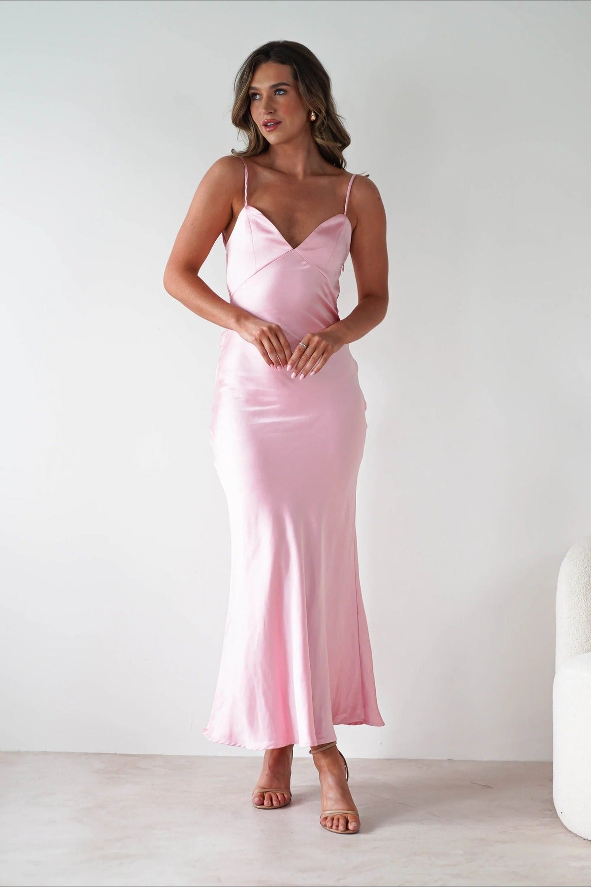 Satin V-Neck Bias Cut Slip Maxi Dress 20