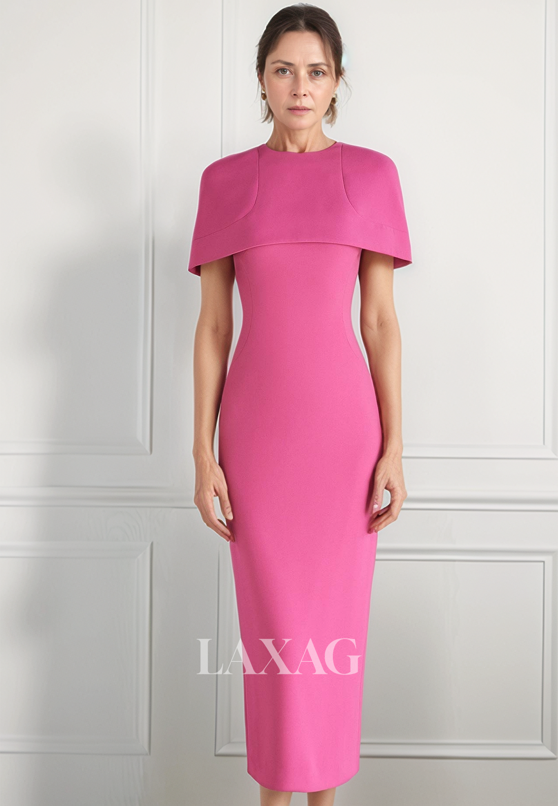 Simple Straps Scoop-Neck Off-Shoulder Sleeveless Midi Mermaid Mother of the Bride Gowns with Overlay