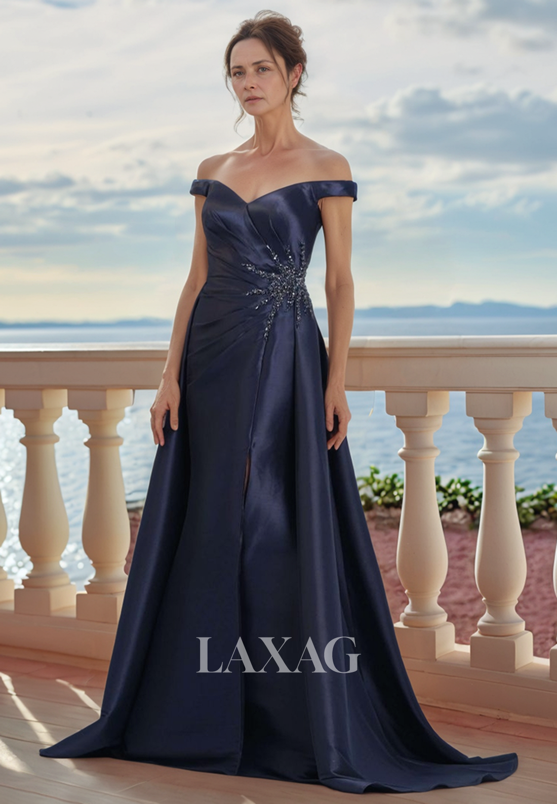 Sweetheart Off-Shoulder Sleeveless Cocktail Gowns Beaded Pleated Mermaid Mother of the Bride Dress
