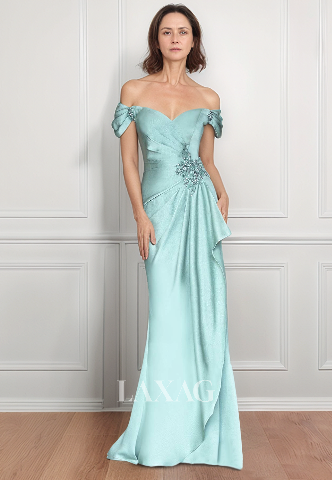 Sweetheart Off-Shoulder Sleeveless Pleated Floor-Length Satin Mermaid Mother of the Bride Dress