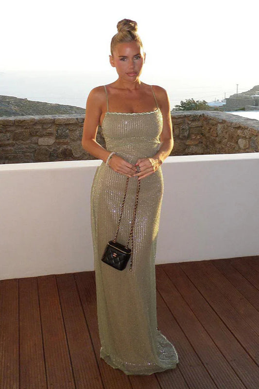 Embellished Scoop Neck Strappy Bodycon Maxi Dress 8