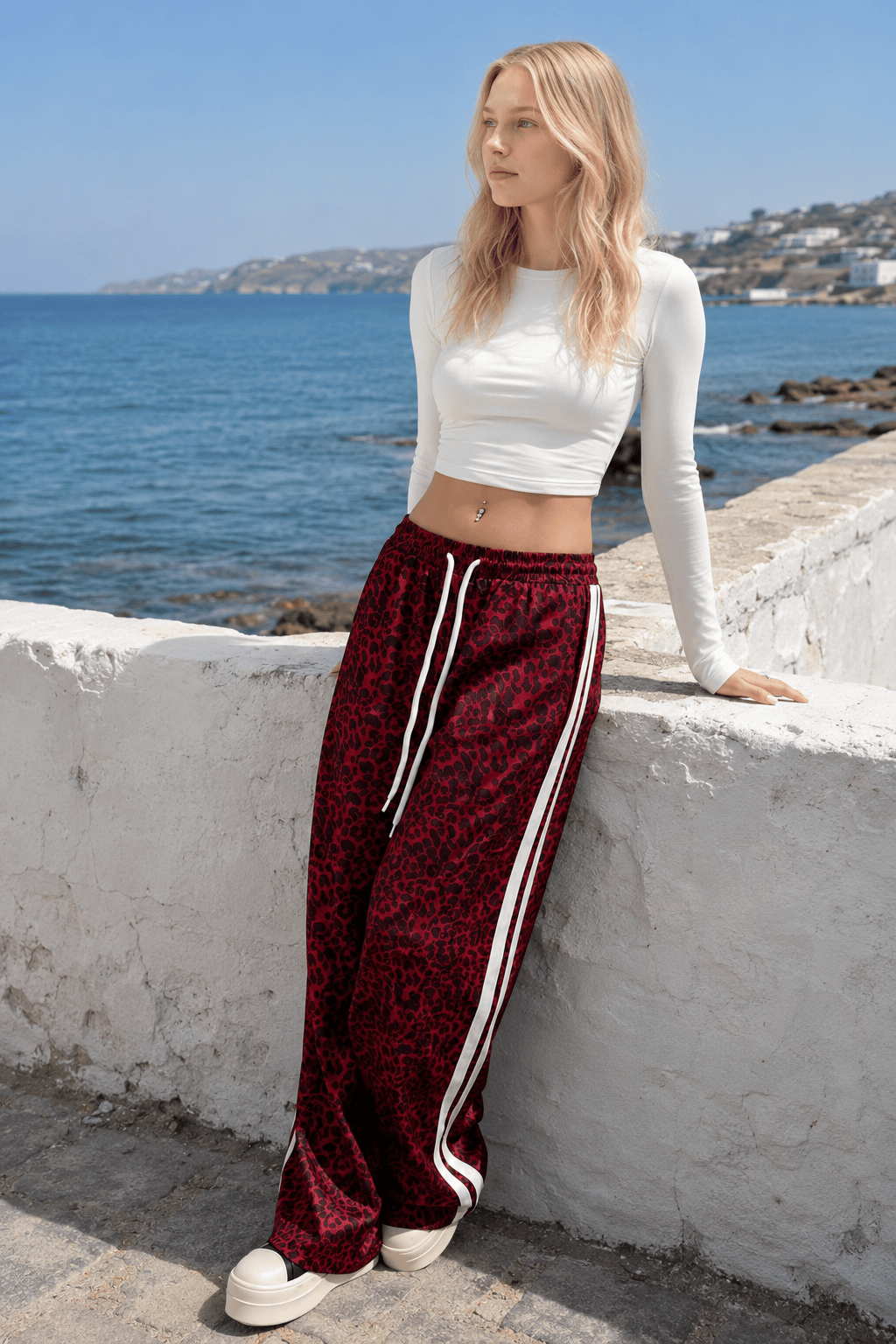 Leopard Print Spliced Casual Pants
