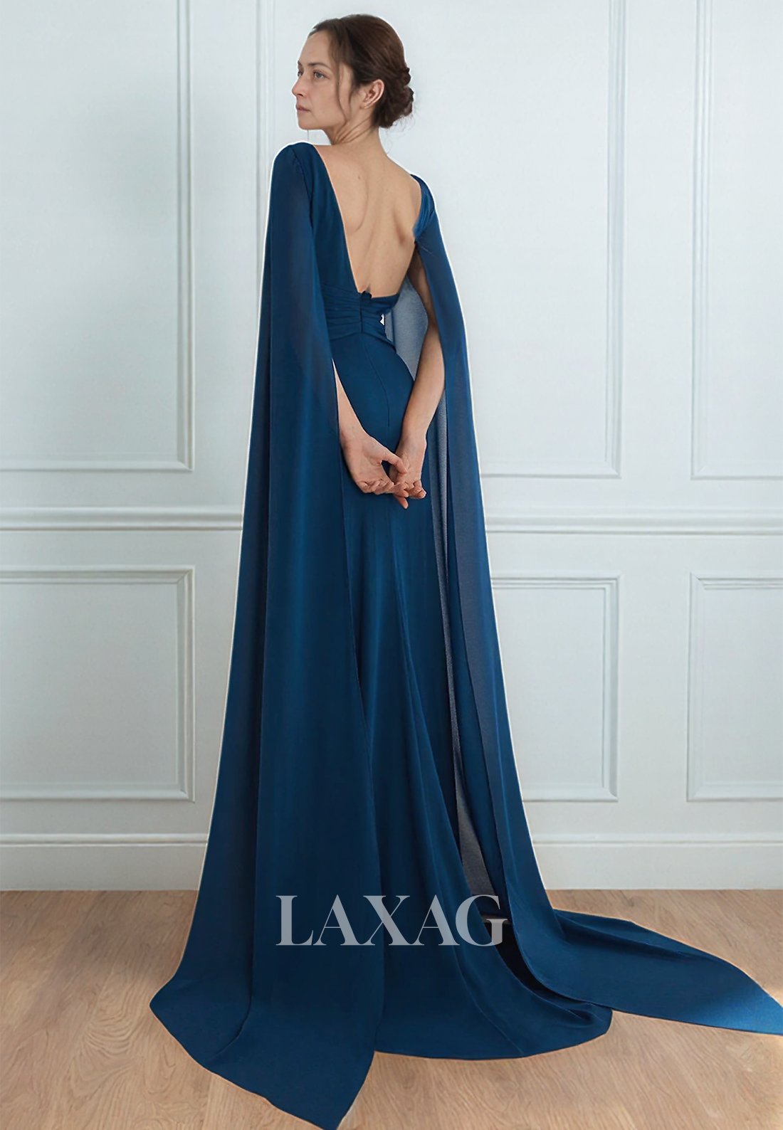 Scoop-Neck Sleeveless Cocktail Dress Pleated Sweep Train Mermaid Mother of the Bride Gowns