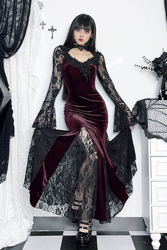 Dark Lace Curve Gothic Dress