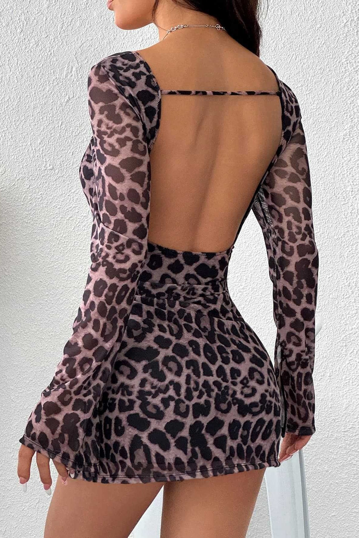 Leopard Print Sweetheart Long Sleeve Bodycon Mini Dress 4