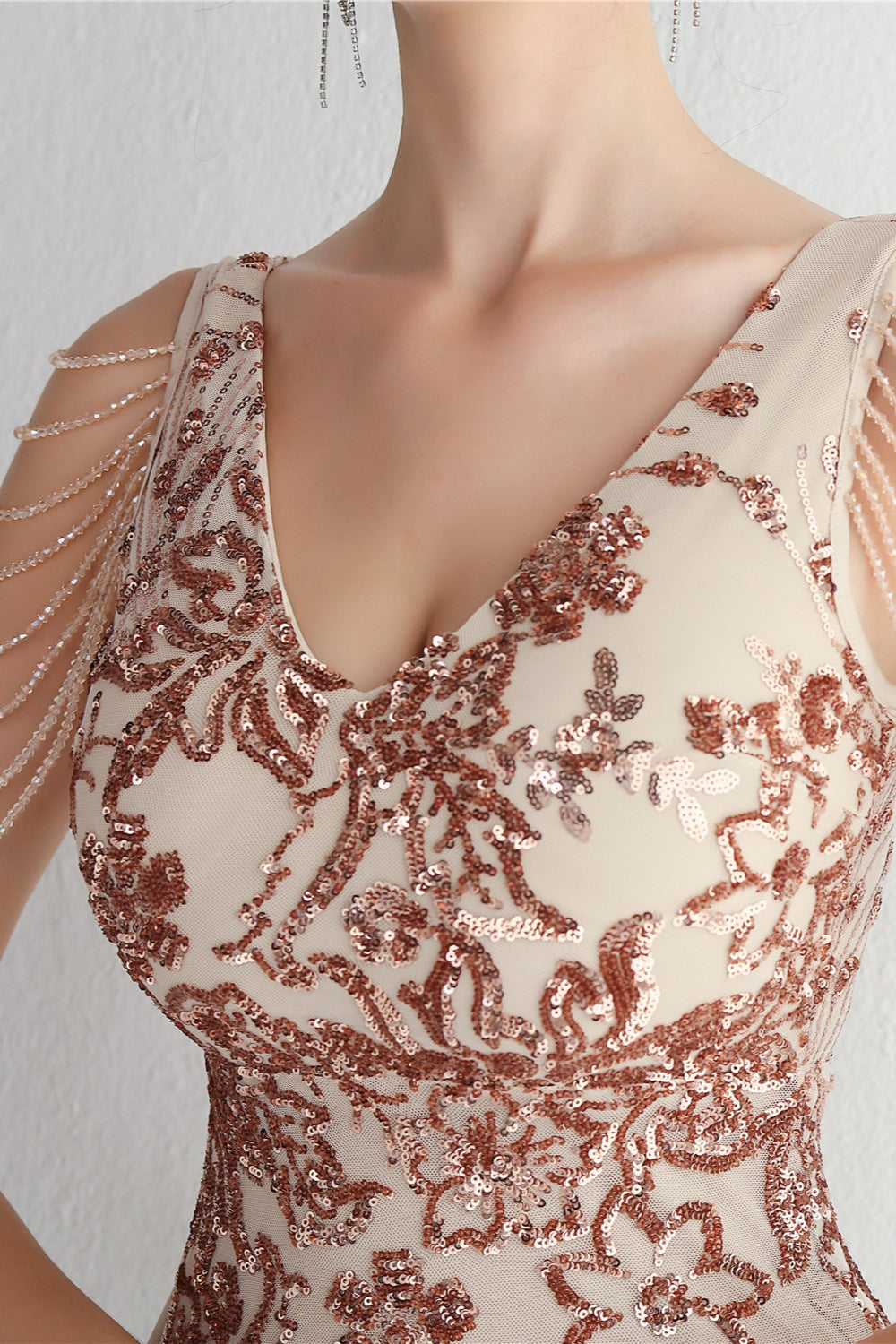 Elegant Long Slim Sequin Formal Event Sequin Dress