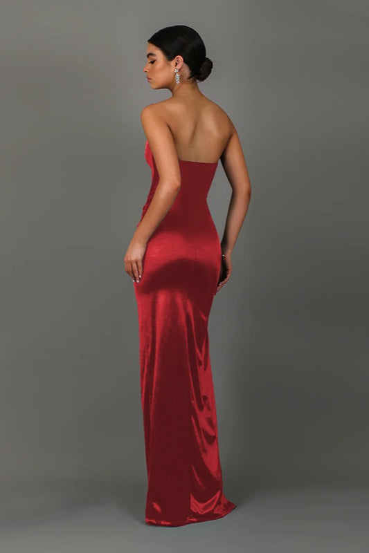Twist Front Satin Slit Party Dress