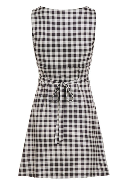 Gingham Check High Neck A-Line Mini Dress