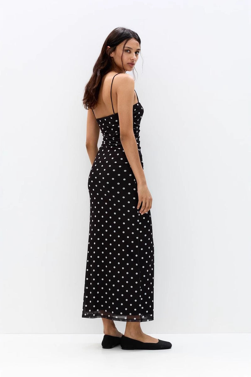 Sexy Polka Dot Cami Bodycon Maxi Dress