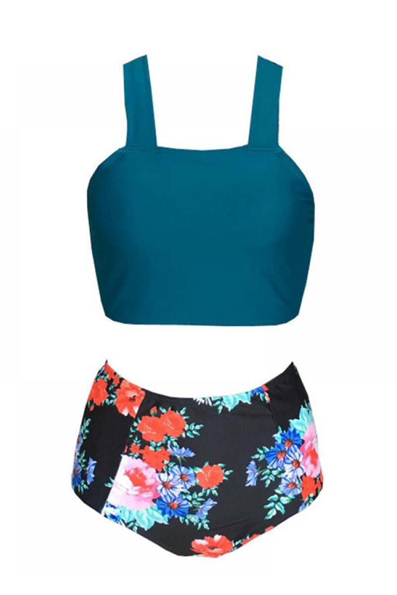Padded Tankini Floral Print High Waist Two Pieces Swimsuit - Fashionpara