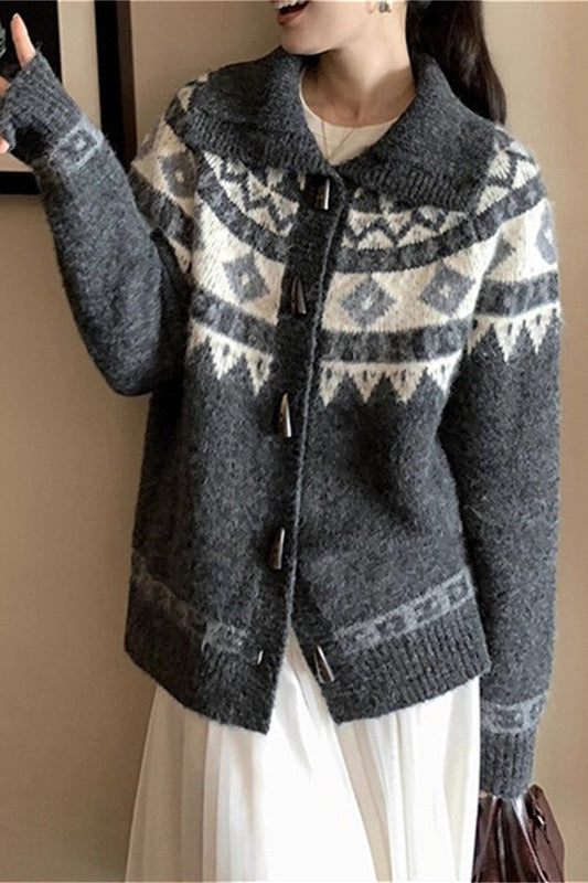 PrincessAce Retro Jacquard Collar Loose Knit Cardigan