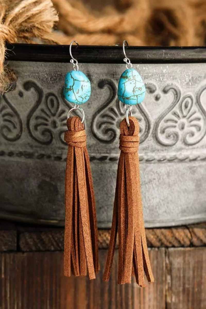 Vintage Turquoise Tassel Drop Earrings - Fashionpara
