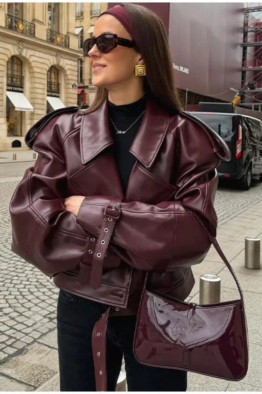 Vintage PU Leather Biker Coat - Fashionpara