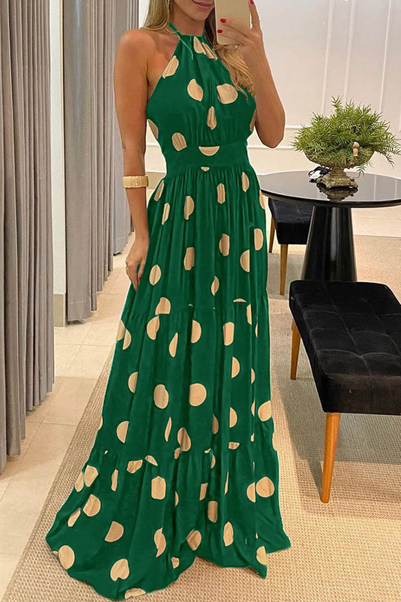 Sexy Dot Print Halter Maxi Dress