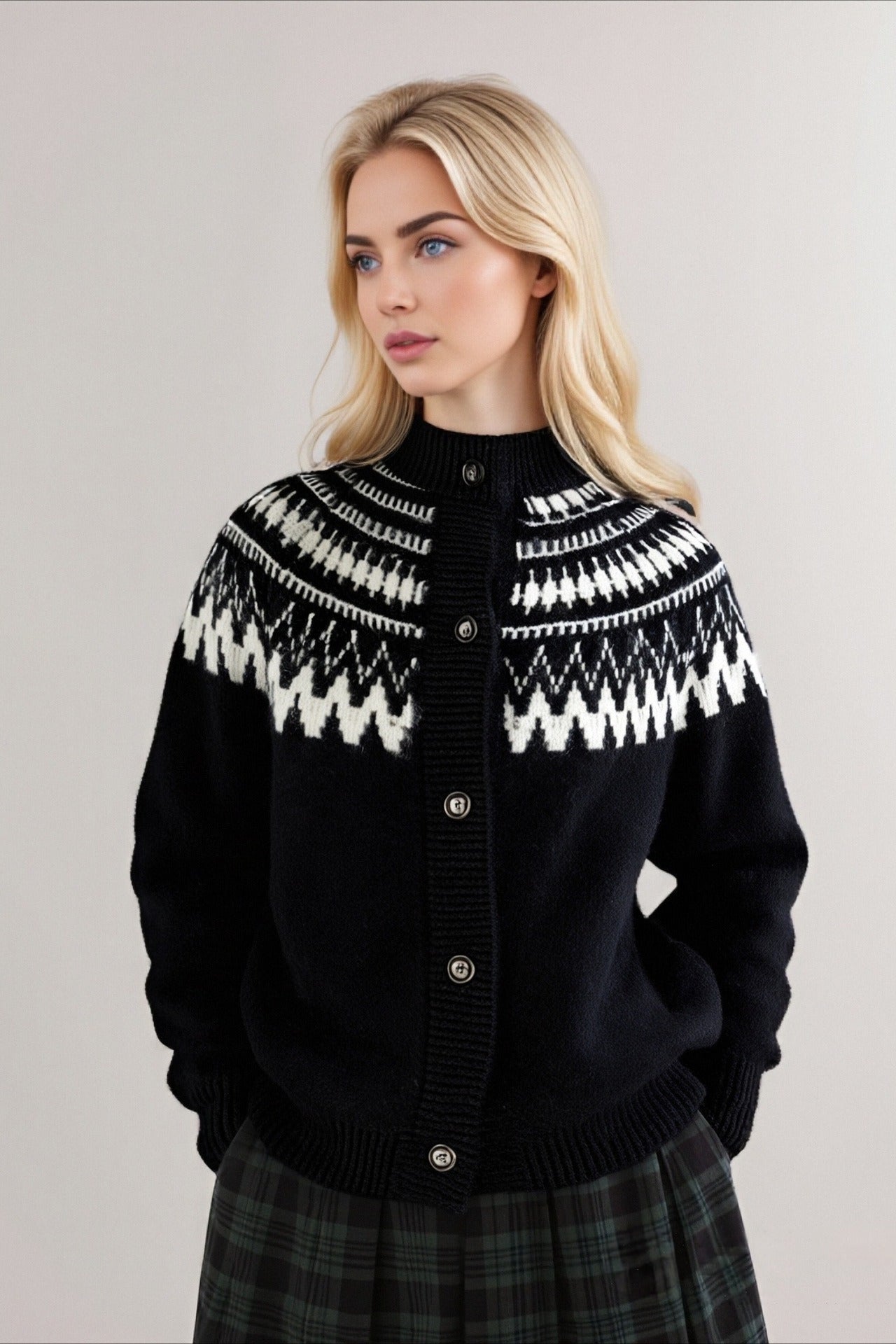 Fair Isle Geometric Knit Cardigan for Timeless Style